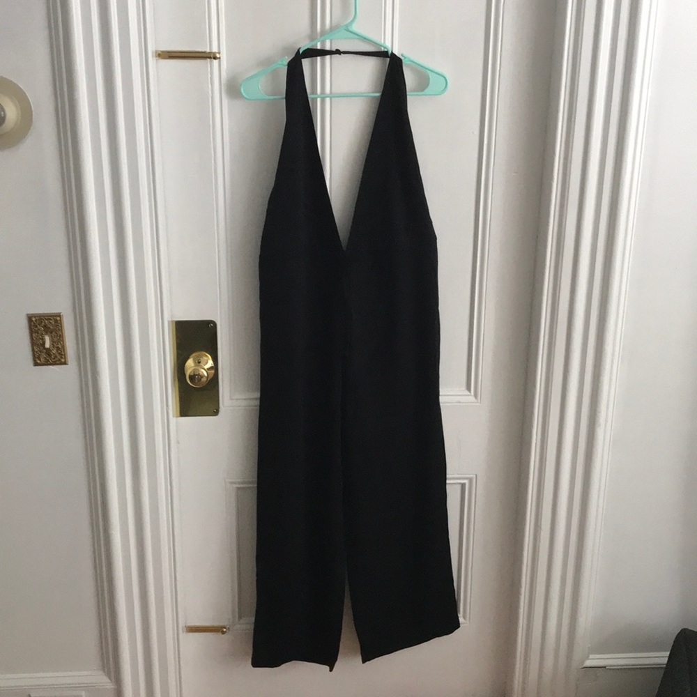 Anthropologie Plunge Halter Wide-Leg Jumpsuit